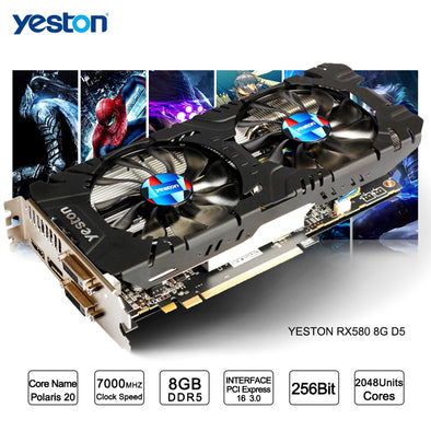 Yeston Radeon RX 580 GPU 8GB GDDR5 256bit Gaming Desktop computer PC Video Graphics Cards support DVI/HDMI PCI-E X16 3.0